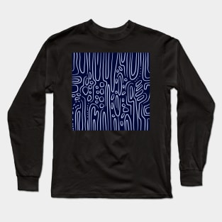 Horizontal watercolor lines on a blue background pattern design Long Sleeve T-Shirt